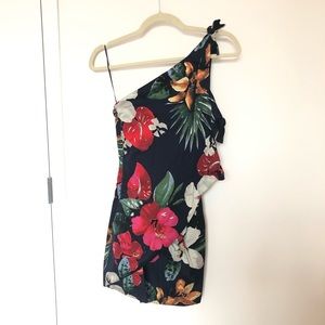 Zara tropical print mini dress with side cutouts